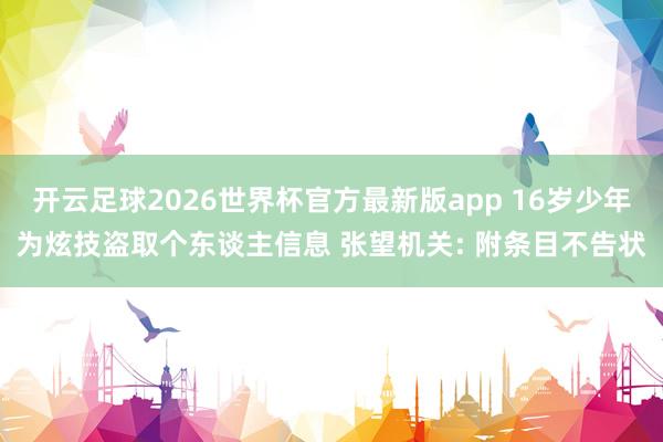 开云足球2026世界杯官方最新版app 16岁少年为炫技盗取个东谈主信息 张望机关: 附条目不告状