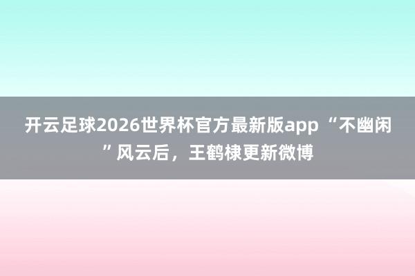 开云足球2026世界杯官方最新版app “不幽闲”风云后，王鹤棣更新微博