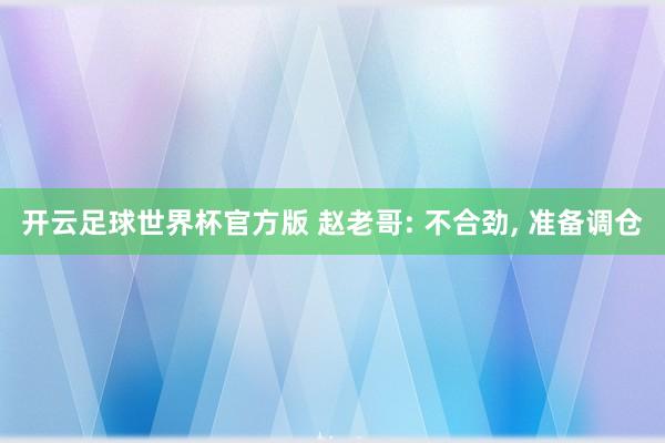 开云足球世界杯官方版 赵老哥: 不合劲, 准备调仓