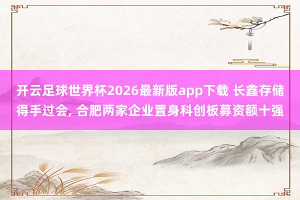 开云足球世界杯2026最新版app下载 长鑫存储得手过会, 合肥两家企业置身科创板募资额十强