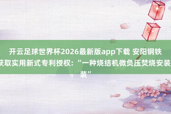 开云足球世界杯2026最新版app下载 安阳钢铁获取实用新式专利授权: “一种烧结机微负压焚烧安装”