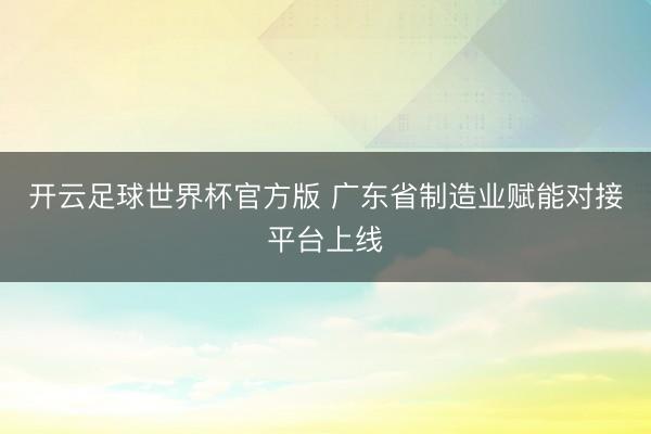 开云足球世界杯官方版 广东省制造业赋能对接平台上线