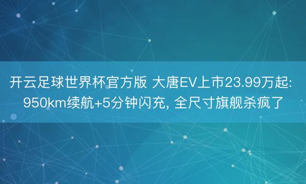 开云足球世界杯官方版 大唐EV上市23.99万起: 950km续航+5分钟闪充, 全尺寸旗舰杀疯了